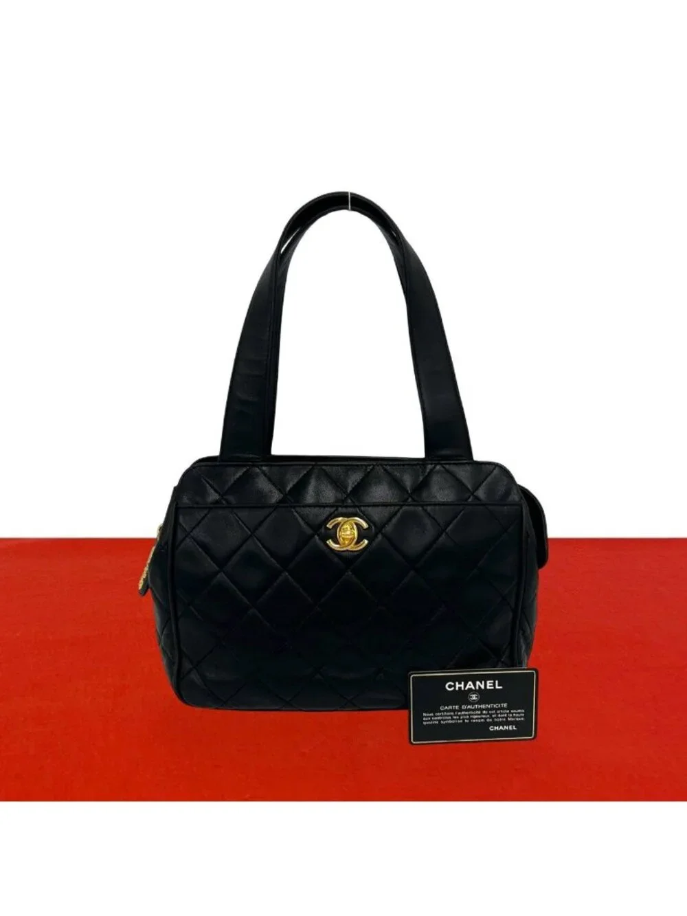 Chanel Vintage Quilted CC Logo Lambskin Leather Handbag Black